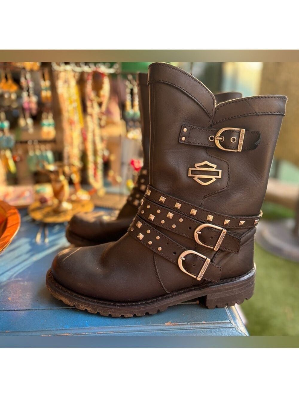 Harley-Davidson Women’s Leather Studded Motorcycle Boots • Size 9M • Biker Punk - Picture 2 of 16